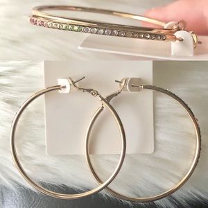NEW NWT Gold Hoops Rainbow Rhinestones Old Navy